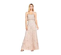 Adrianna Papell Women's Long Beaded Blouson Gown, Taupe/Pink, 12 Dress, 16