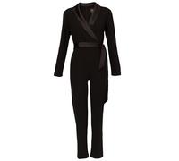 Adrianna Papell Women's Long Sleeve Wrap Top Knit Crepe Modern Jumpsuit Casual Night Out Dress, Black, 16