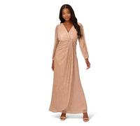 Adrianna Papell Women's Metallic Mesh Draped Gown, Light Gold, 8