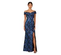 Adrianna Papell Women's Off Shoulder Jacquard Gown Special Occasion Dress, Blue Multi, 16