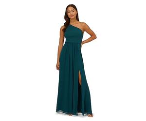 Adrianna Papell Women's One Shoulder Chiffon Gown, Hunter, 6