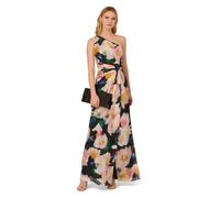 Adrianna Papell Women's One Shoulder Chiffon Gown Special Occasion Dress, Black/Blush Multi, 6