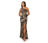 Adrianna Papell Women's One Shoulder Jacquard Dress Special Occasion, Blue/Gold, 18