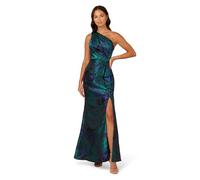 Adrianna Papell Women's One Shoulder Jacquard Gown Special Occasion Dress, Cobalt/Teal, 16