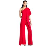 Adrianna Papell Women's Plus-Size One Shoulder Crepe Melania Jumpsuit Plus, Red, 12