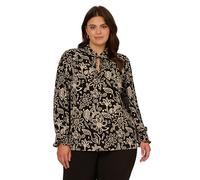 Adrianna Papell Women's Plus Size Ruffle Tieneck Long Sleeve Top, Black/Ivory Pretty Floral, 1X