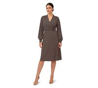 Adrianna Papell Womens Printed Faux Wrap Dress with Long Bishop Sleeves, Hunter Semi Circle Interlock, L