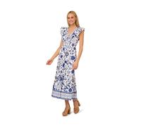 Adrianna Papell Womens Printed Ruffle Midi Dress - White - Size 8 UK