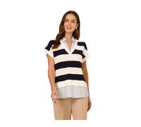 Adrianna Papell Womens Rugby Striped V-Neck Vest Twofer Sweater W/ Woven Combo - Multicolour - Size X-Small
