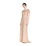 Adrianna Papell Women's Short-sleeve All Over Sequin Gown Dress, Champagne/Gold, 10 UK
