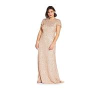 Adrianna Papell Women's Short-Sleeve All Over Sequin Gown Dress, Champagne/Gold, 14