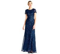Adrianna Papell Women's Short-Sleeve All Over Sequin Gown Dress, Deep Blue, 10