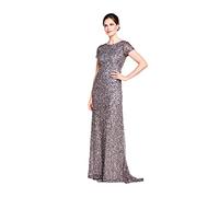 Adrianna Papell Women's Short-Sleeve All Over Sequin Gown, Lead, 20