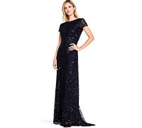 Adrianna Papell Women's Short-Sleeve All Over Sequin Gown Special Occasion Dress, Black, 18