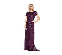 Adrianna Papell Women's Short-Sleeve All Over Sequin Gown Special Occasion Dress, Cabernet, 14