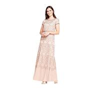 Adrianna Papell Women's Short Sleeve Blouson Beaded Gown Dress, Pink (Taupe/Pink T-p), 18