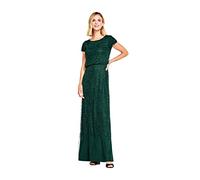 Adrianna Papell Women's Short Sleeve Blouson Beaded Gown Formal Night Out Dress, Dusty Emerald, 16