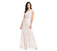 Adrianna Papell Women's Short Sleeve Blouson Beaded Gown Special Occasion Dress