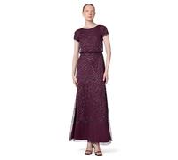 Adrianna Papell Women's Short Sleeve Blouson Beaded Gown, Cassis, 10