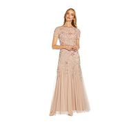 Adrianna Papell Women's Short-Sleeve Floral Beaded Godet Gown Dress, Blush, 14