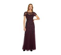 Adrianna Papell Women's Short-Sleeve Floral Beaded Godet Gown Dress, Night Plum, 14