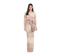Adrianna Papell Women's Short-Sleeve Floral Matteleasse Column Gown Special Occasion Dress, Blush Multi, 12