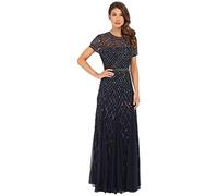 Adrianna Papell Womens Short-Sleeve Grid Beaded Gown