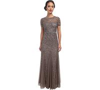 Adrianna Papell Women's Short-Sleeve Grid Beaded Gown Dress