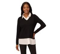 Adrianna Papell Women's Solid V-Neck Twofer Sweater Pullover, Black/Ivory, XL