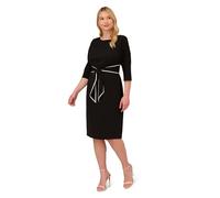 Adrianna Papell Women's Tipped Crepe Tie Dress, Black Ivory, 18