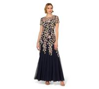 Adrianna Papell Women's Vine Bead Mesh Long Dress, Navy Multi, 12