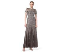 Adrianna Papell womens091904940Short-sleeve Beaded Mesh Gown Short-Sleeve Dress - Gray - 14