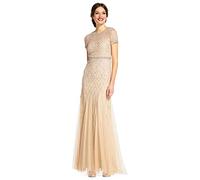 Adrianna Papell womens091904940Short-sleeve Beaded Mesh Gown Short-Sleeve Dress - Metallic - 16 Champagne