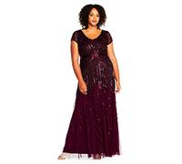 Adrianna Papell womens092868950Long Beaded V-Neck Dress with Cap Sleeves and Waistband Short-Sleeve Dress - red - 12