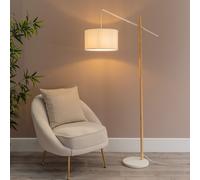 Adrianna Wooden Hanging Floor Lamp with White Drum Lamp Shade and LED Bulb ValueLights Natural One Size