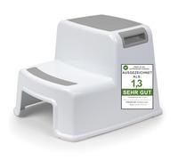 ADRIANO PORCARO® I Step Stool Children I 2-Tier Stool Children I 26 cm High I Load Capacity 80 kg I Rubberised Tread I Stool Children Bathroom with Carry Handles I For Children, Adults, Seniors I Grey