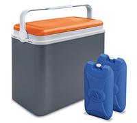 Adriatic Large 24 Litre Cooler Box Camping Beach Lunch Picnic Insulated Food+ 2 Ice Packs (Cooler Box + 2 Ice Packs, Grey and Orange)