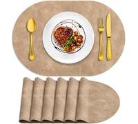 ADRIMER Placemats, Heat Resistant Oval Placemats Set of 6 Washable 12 x 17 Inch, Waterproof Table Placemats Set of 6, Wipeable Faux Leather Placemats for Kitchen, Dining Room, Apricot