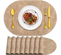 ADRIMER Placemats, Heat Resistant Oval Placemats Set of 8 Washable 12 x 17 Inch, Waterproof Table Placemats Set of 8, Wipeable Faux Leather Placemats for Kitchen, Dining Room, Apricot