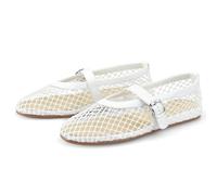 Adrizzlein Mesh Ballet Flats for Women Fishnet Ballerina Flats Buckle Strap Mesh Ballet Shoes Wide Width Casual Summer Dress Flat Shoes, White, 6 UK