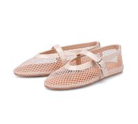 Adrizzlein Mesh Ballet Flats for Women Fishnet Ballerina Flats Buckle Strap Mesh Ballet Shoes Wide Width Casual Summer Dress Flat Shoes, Nude, 8 UK