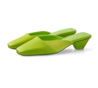 Adrizzlein Mule Heels for Women Square Toe Kitten Heel Satin Mules Closed Toe Low Heel Slides Sandals Summer Dress Shoes, Green, 5.5 UK