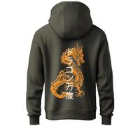 ADRO Mens Hoodies with Hail The Dragon Puff Backside Printed, 100% Cotton 340GSM Warm & Soft Fabric., Olive, 50