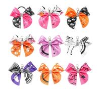 Adrosstoller 9Pcs Halloween Girl Hair Ornament/Keychain for Students Bowknot Pendant Keyring, As Shown in the Figure, as described