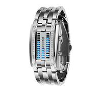 ADSBIAOYE Men's and Women's Watches Fashion Creative Double Matrix Binary LED Waterproof Watch, Women's silver, Fashion