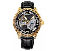 ADSBIAOYE Men's Automatic Watch Luxury Skeleton Mechanical Watches for Men Analogue Big Face Dial Wristwatch 30M Waterproof with Leather Band, 01Gold, Business Leisure movement