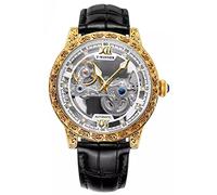 ADSBIAOYE Men's Automatic Watch Luxury Skeleton Mechanical Watches for Men Analogue Big Face Dial Wristwatch 30M Waterproof with Leather Band, 02 Gold, Business Leisure movement