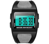 ADSBIAOYE Square Mens Digital Watch Outdoor Sports Multi-Function Watch LED Waterproof Chronograph Electronic Watches, 01 white, Business, leisure, outdoor sports, tourism and adventure