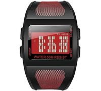ADSBIAOYE Square Mens Digital Watch Outdoor Sports Multi-Function Watch LED Waterproof Chronograph Electronic Watches, 01 red, Business, leisure, outdoor sports, tourism and adventure