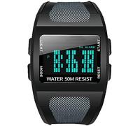 ADSBIAOYE Square Mens Digital Watch Outdoor Sports Multi-Function Watch LED Waterproof Chronograph Electronic Watches, 01 black, Outdoor sports, tourism and adventure